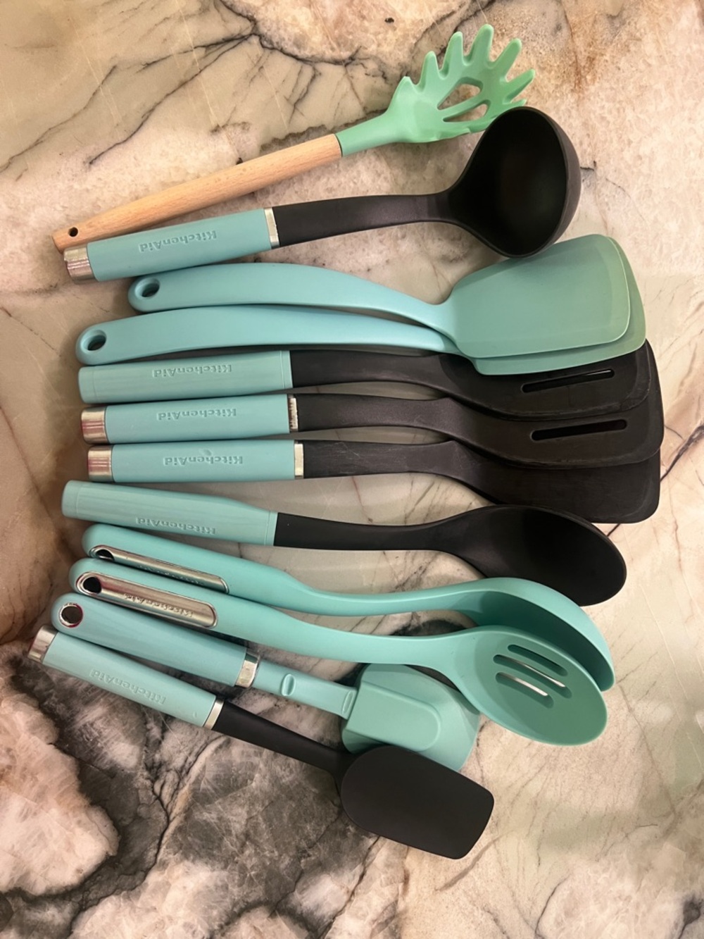 KitchenAid Aqua and Black 12-Piece Silicone Kitchen Utensil Set